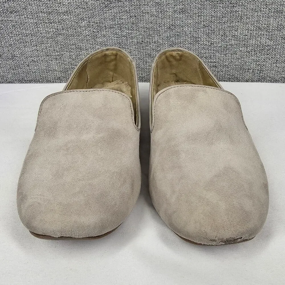 BIRDIES WOMEN'S BEIGE SUEDE LEATHER SLIP-ON FLATS – SIZE 7 – QUILTED INSOLE